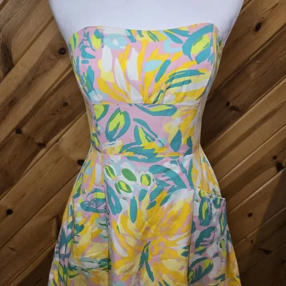 Lilly Pulitzer Strapless Silk Blend Fit & Flare Tropical Print Size 2‎ Sundress - Picture 2 of 11